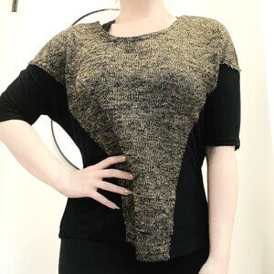 Vintage Mark Gold Black Rib Knit Dolman Sleeve Sparkly Jersey Knit Crew Neck Top